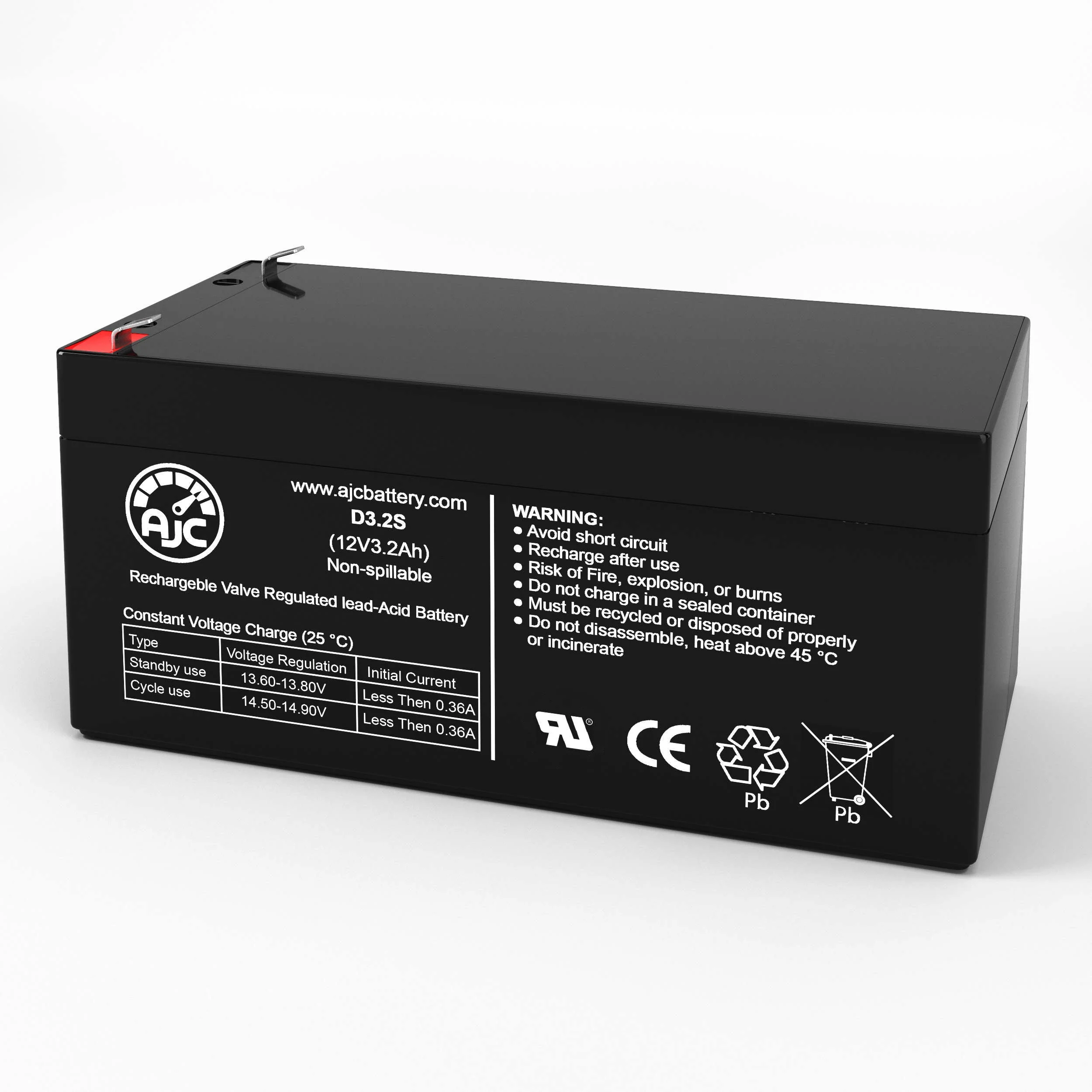 AJC Battery Compatible with Duracell DURA12-3.3F 12V 3.2Ah Sealed Lead Acid Battery - view 1