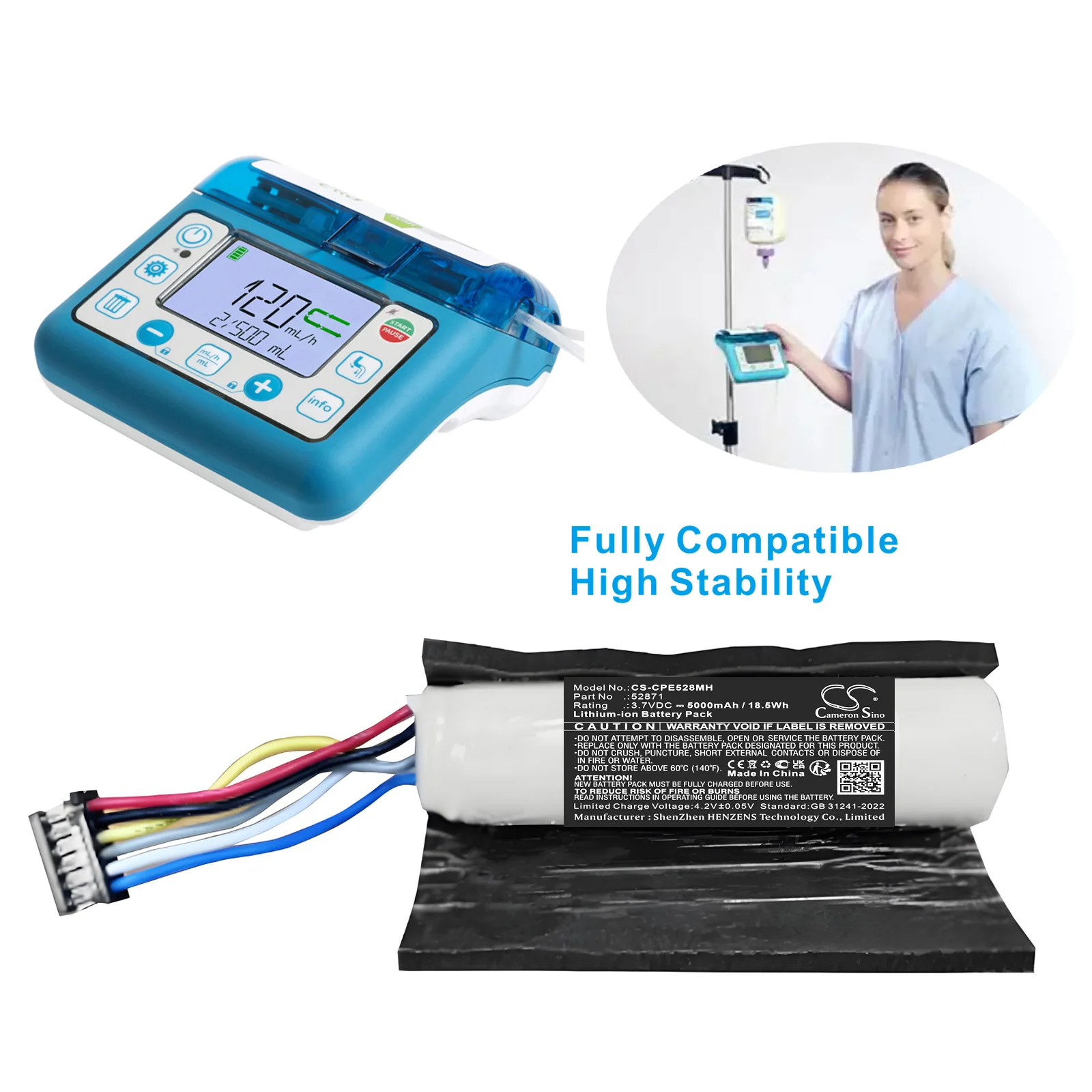 Compat Ella 12272020,feeding pump Medical Replacement Battery - view 1